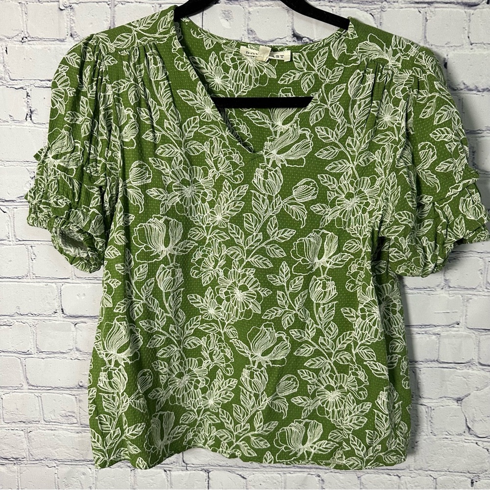 DownEast Green Floral Blouse